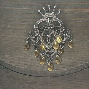 Vintage Norwegian Sterling Silver Solje Crown Heart Wedding Brooch